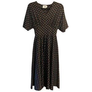 Vintage pbj Women's Midi Dress Size 11 Colorful Polka Dot Short Sleeve Tie Waist